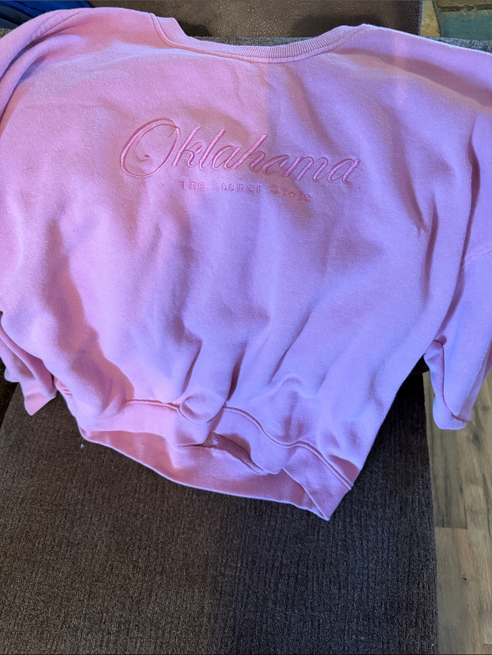 State of Mind Pink "Oklahoma" Embroidered Sweatshirt